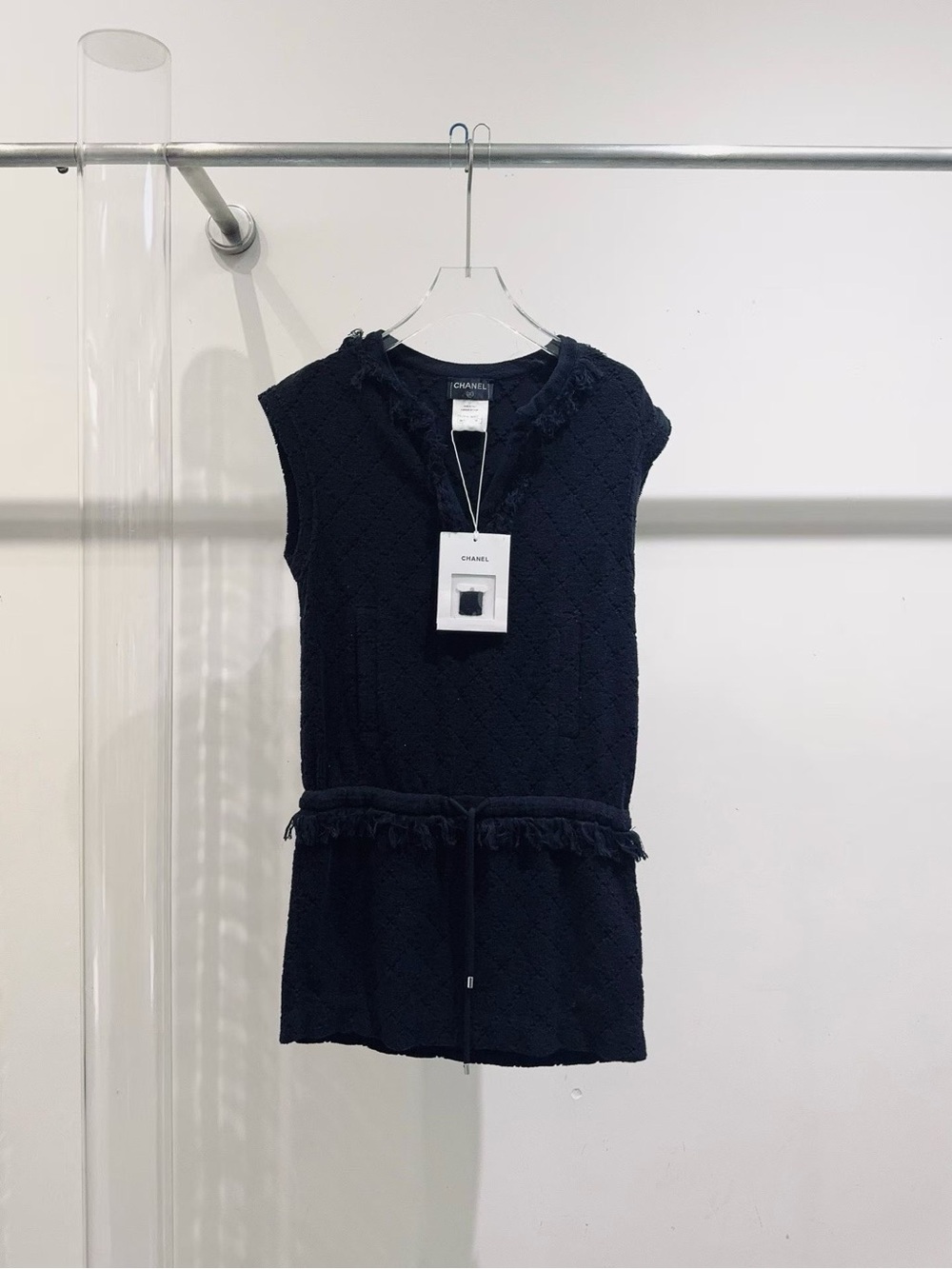 🚩steal.Chanel Navy Textured Sleeveless Dress